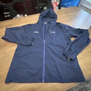 Stio Jacket Mens Large Blue Hooded Windbreaker Full Zip Lightweight Hiking Logo
